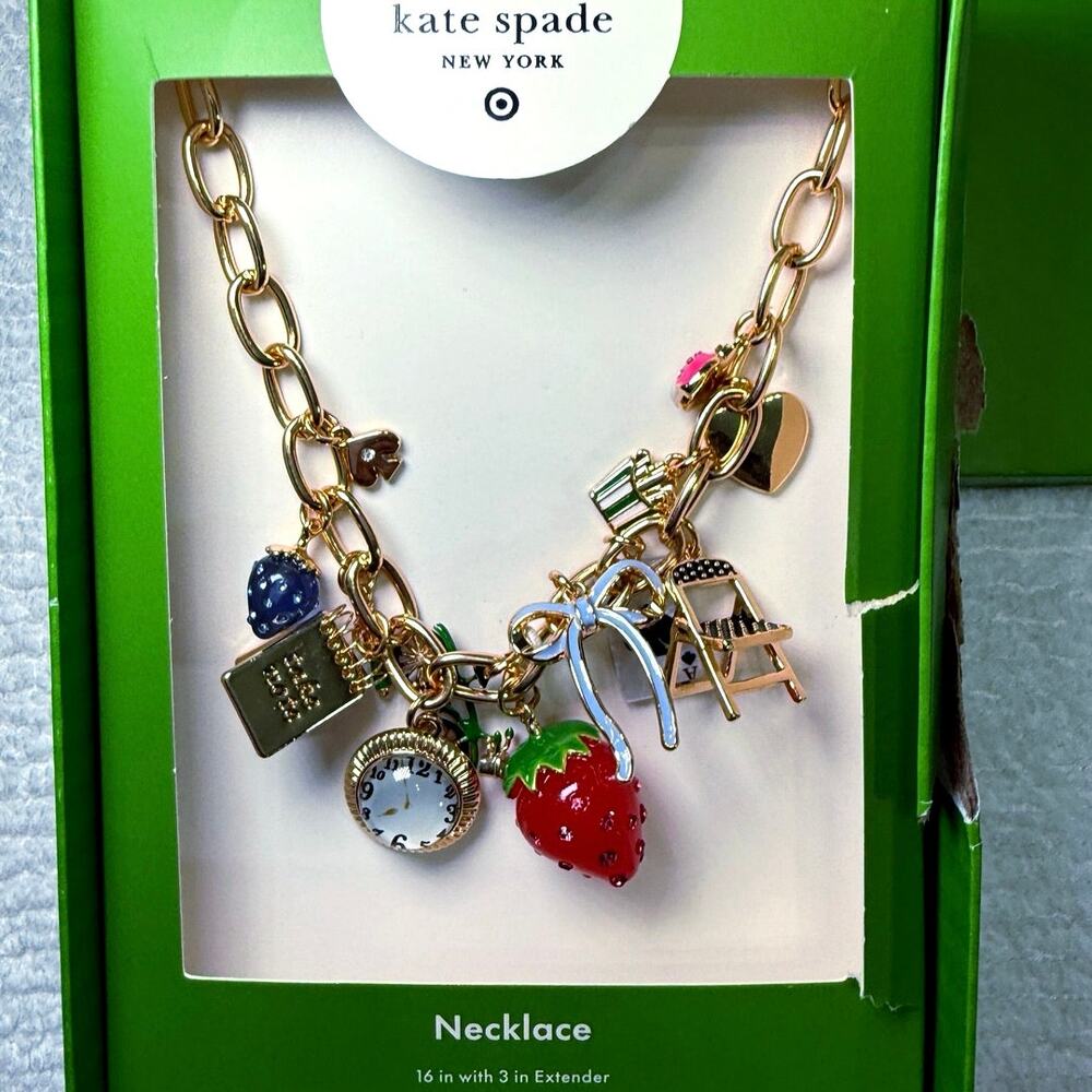 Kate Spade Target Chunky Statement Charm Necklace Strawberry Fries Champagne - Picture 3 of 3